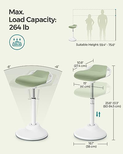 Image of SONGMICS Standing Desk Chair, Adjustable Ergonomic Wobble Stool, 23.6-33.3 Inches Drafting Chair, Swivel Sitting Balance Stool, Fabric Upholstery, Anti-Slip Bottom Pad, Sage Green UOSC002C01