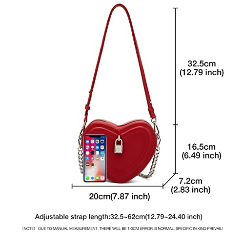 Split Cow Leather Shoulder Bag For Women Quilted Chain Crossbody Bag Purse Fashion Heart-Shaped Handbag Mini Bag (Red-1) #TOP1
