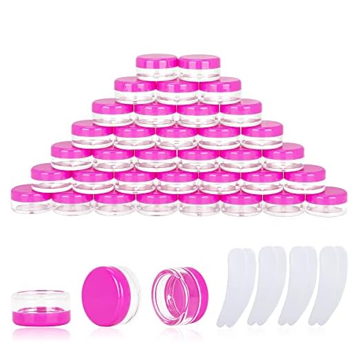100 unidades, recipientes de amostra de 3 gramas, frascos vazios de 3 ml com tampas, pequenos recipientes de cosméticos, mini frascos de amostra com 8 mini espátulas para maquiagem, óleos, loção, pó, tinta, joias, protetor labial (tampa rosa)