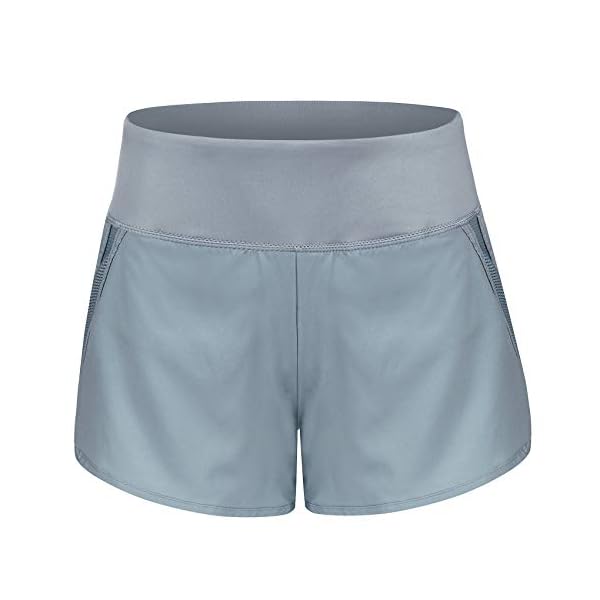 CzDolay Sportswear Shorts Women's Layered Workout Shorts with Pocket Active Shorts for Yoga Running (Gray, Large)