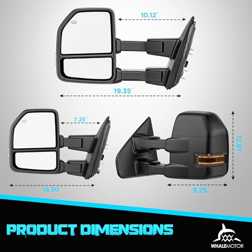 Image of Power Heated Tow Mirrors Compatible with Ford Super Duty(2017-2020), Extended Trailer Towing Side Mirrors w /Turn Signal fits F250 F350 F450 F550, Includes Puddle Light, Spot Auxiliary Light Mirror