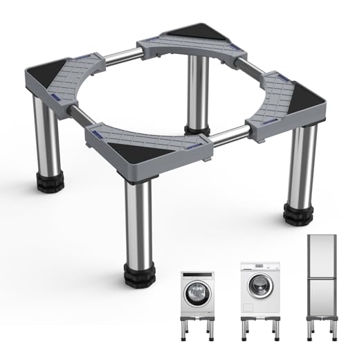 Base de Réfrigérateur, Support Lave Linge & Appareils Hauteur 28-31 cm, Socle de Machine à Laver 43-66 cm avec 4 Pieds Robustes, Gris