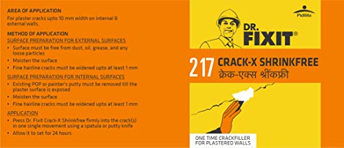 Image of Dr.Fixit 217 Crack-X-Shrink Free Crack Filler for Crack-free Plastered Walls, Prevent Water Leakages, Covers up to 10 mm Internal & External, Excellent Bonding- 750ml