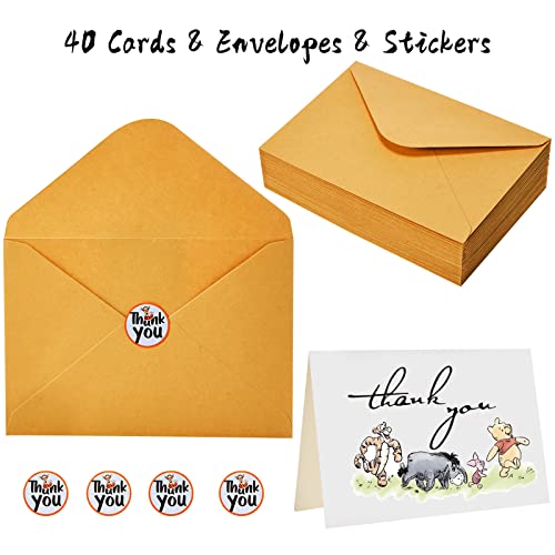 40 Winnie Thank You Cards Wtih Envelopes & Stickers,Greeting Note Blank Cards,For Wedding,Employee,Business,Baby Shower Gratitude Appreciation 4 X 6 In #TOP3
