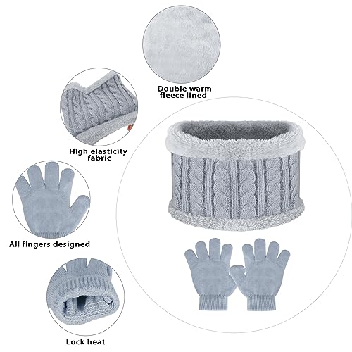 Image of Kids Hat Scarf Gloves Set, Kids Winter Beanie Hat Scarf Gloves Set with Knit Thick Warm Fleece Lined for 1-6 Years Old