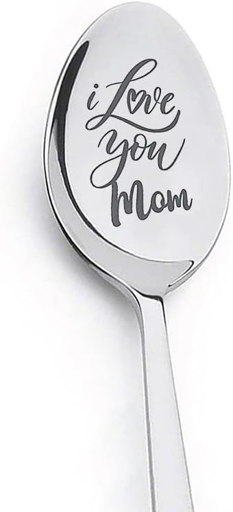 Regalo para mamá madre de hija hijo I Love You Mom cuchara para mamá mamá regalos de cumpleaños para mamá mamá mamá momia café cucharas de té para