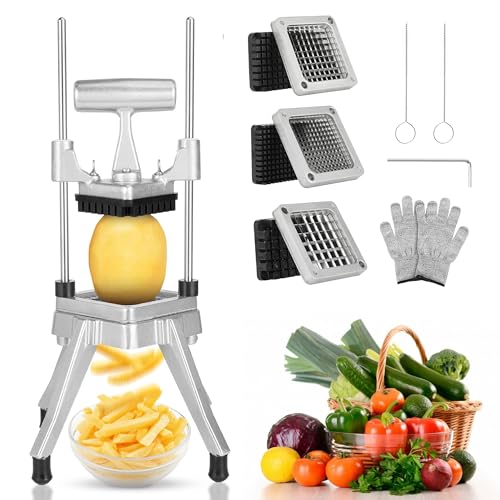 WICHEMI Commercial Chopper Vegetable Cutter Fruit Dicer w/3 Blades Commercial Onion Chopper Dicer Professional Food Dicer Heavy Duty Stainless Steel French Fry Cutter for Home Kitchen Restaurant Use