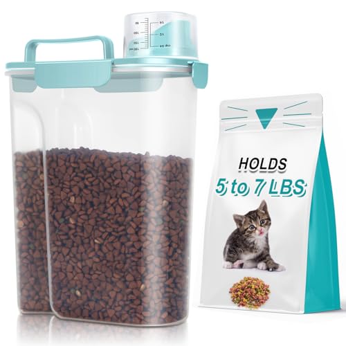 TBMax Dog Food Storage Container 5-7 lbs, Airtight Cat Food Container with Large Spout & Measuring Cup, Pet Food Storage Dispenser for Kibble Storage, Dog Treat Bird Seed Container -Light Blue