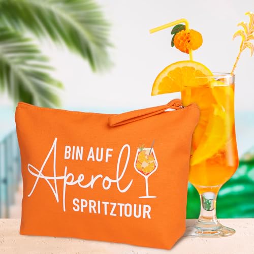 MEJOSER Aperol Geschenk Kosmetiktasche Kulturtasche Federmäppchen Lustig Geschenke zum Geburtstag Weihnachten JGA für Damen Herren Make Up Tasche Reise Schminktasche (Orange)