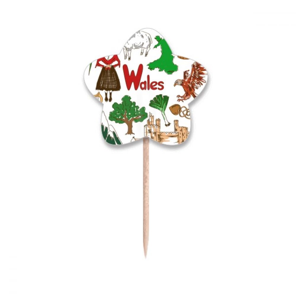 Pics drapeau Pays de Galles en bois et papier pour finition pâtissière