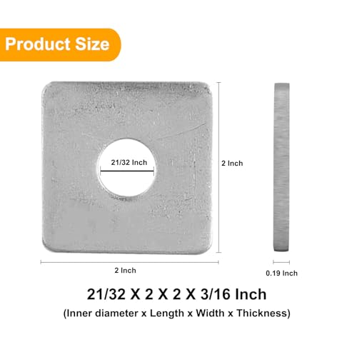 50 Pcs M20 Galvanized Square Washer Flat Plate Fastener Heavy Duty Hardware 13/16(ID) X 2 X 2 (Square OD) X 3/16 (THK) inch for 3/4 Bolt by LeaGerous - Image 2