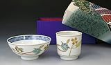 Kyo-yaki. Sukoyaka Table ware set for boys with cloth box. Porcelain.