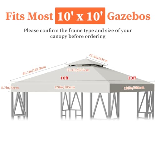 Gazebo Canopy Replacement 118"x118" Outdoor Shelter for Smaller 10x10ft Top Double Tiered Canopy Cover Beige - Thumbnail 5