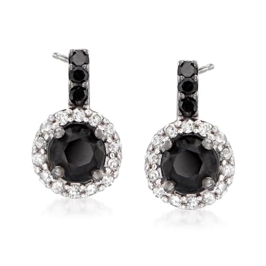 Ross-Simons 1.50 ct. t.w. Black and White Diamond Drop Earrings in Sterling Silver