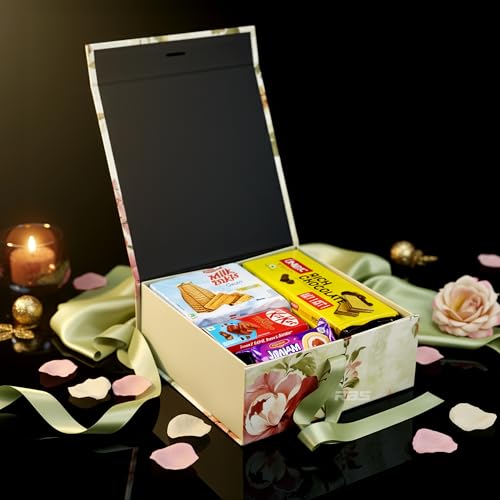 Image of RBS - MEDIUM Gift Box (26x26x10cm) Decorative Gift Packing Box with Ribbon (1 Pack) Holds Upto 8 kg Hamper Boxes for Gift Empty All Occasions Reuse Gift Box for Packaging (M-Petals & Promises)