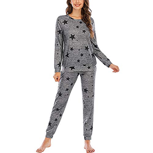 Image of Chiatai Womens Pyjamas Set Long SleeveCasual Soft Cotton Sleepwear Star Print Nightwear Pjs Lounge Sets Black Stars S