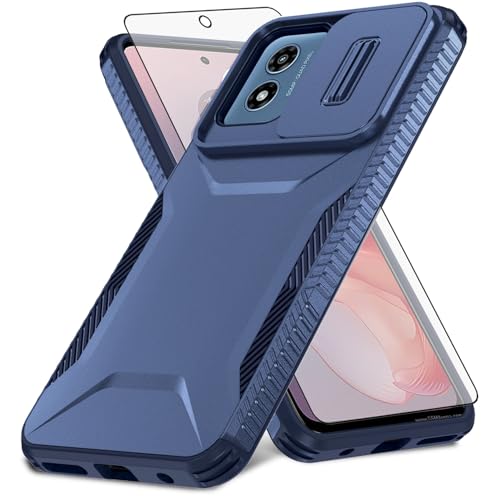Asuwish Phone Case for Motorola Moto G Play 2024 4G with Tempered Glass Screen Protector and Slide Camera Cover Hybrid Shockproof Protective Slim Hard Rugged Cell XT2413V XT2413-1 64GB Women Men Blue by Asuwish - Used condition - CA$11.82