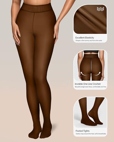 Image of OEAK Womens Fleece Lined Tights Sheer Fake Translucent Pantyhose Thermal Tights High Waisted Footed Leggings