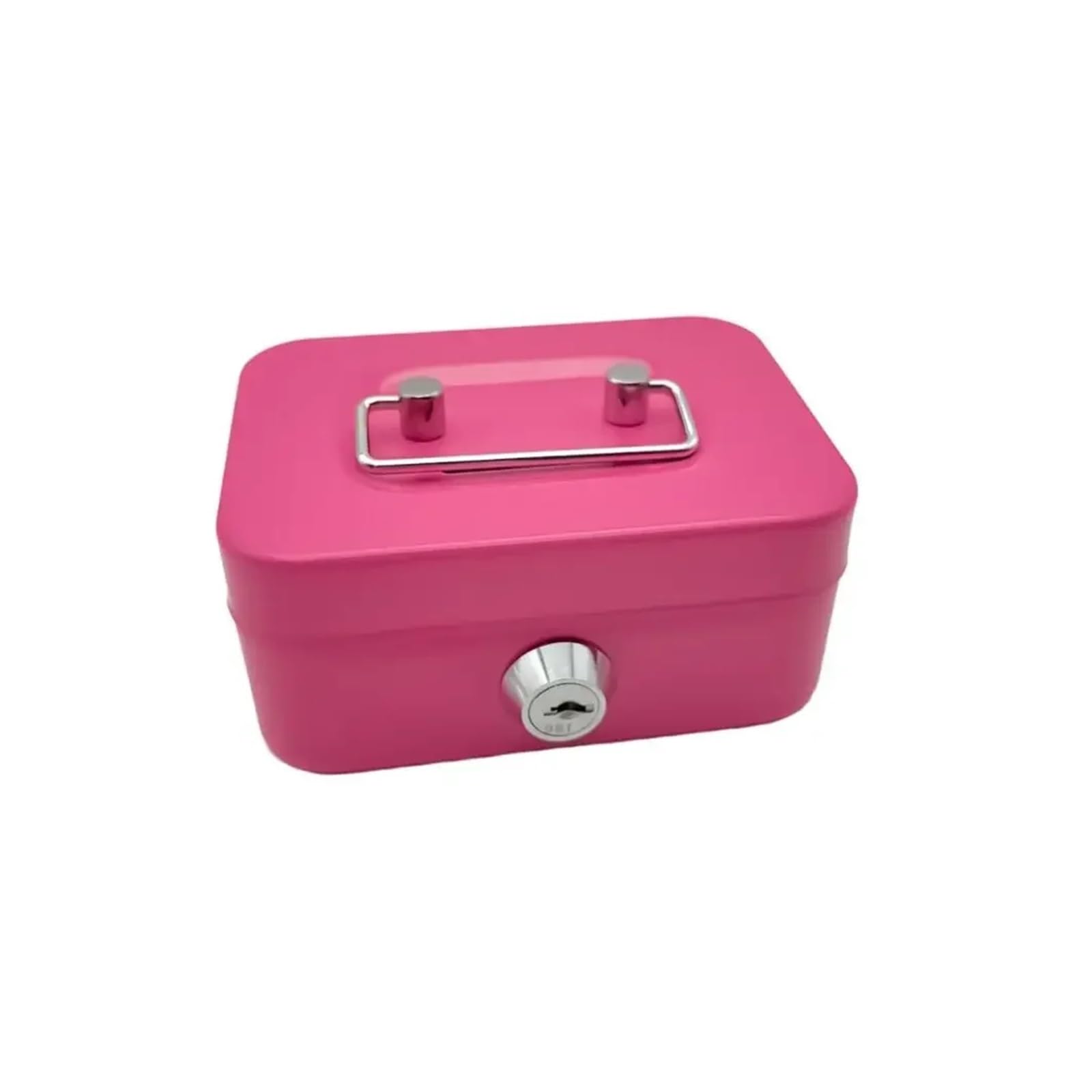 Metal Key Lock Cash Box with Handle Small Money Organizer Storage Box with Lockable Cover for Easy(Roze)