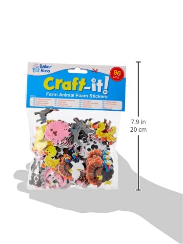 Baker Ross EV3104 Pegatinas de Espuma Impresa con Forma de Animales de Granja (Paquete de 96) Para decorar tarjetas y manualidades infantiles