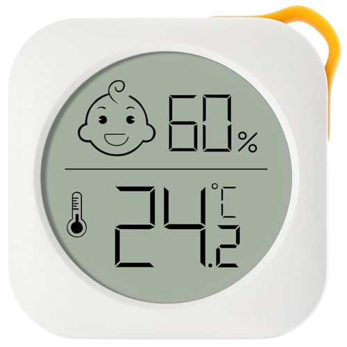 Flintronic Digitales Mini Thermo-Hygrometer, mini LCD Thermometer, für Raumklimakontrolle Monitor, mit Smiley-Indikator, für Babyzimmer Seniorenzimmer Arbeitszimmer Weinkeller usw(Weiß)