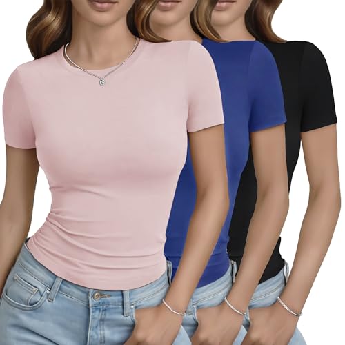 GAYHAY 3 Pack Basic Tees for Women Summer Short Sleeve Crop Top Trendy 2026 by GAYHAY - Used condition - US$27.41