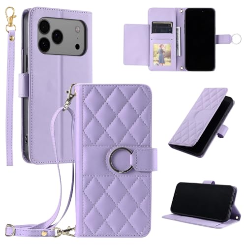 Étui iPhone 11 Pro Max violet portefeuille en cuir avec anneau
