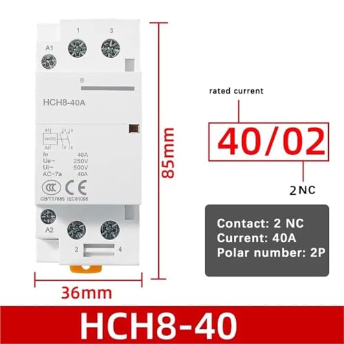 Contactor CC HCH8 40A 2P 2NC con bobina de cobre para carril Din doméstico 3