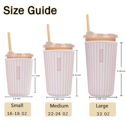 Image of Reusable Insulated Sleeve for Iced Coffee Cup, 3-Pack Coffee Neoprene Drink Sleeve for Cold & Hot Drinks, Beverage Holder for Iced Coffee (Blush Stripes)