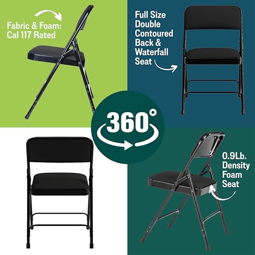Premium Padded Portable Folding Chairs by National Public Seating – 2200 Series Upholstered, Heavy-Duty Foldable Chairs for Indoor & Outdoor Use – Set of 4, Comfortable & Durable, Black