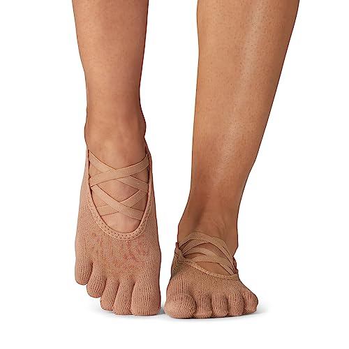 Image of toesox Women's Elle Full Toe Grip Socks - Non-Slip Pilates, Barre & Yoga with Grips, Ballet Five Toe Socks