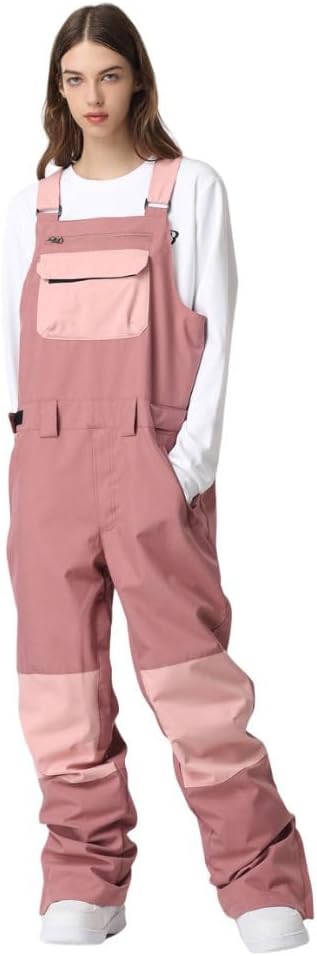 Snow Bibs for Women and Men Snow Overalls Patchwork Snowboard Bib with Pouch Pocket