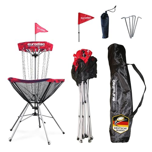 eurodisc 1Click! Profi Discgolfkorb, leicht zu tragen, mit einem Handgriff aufgebaut, Familientrendsport Discgolf (ROT)