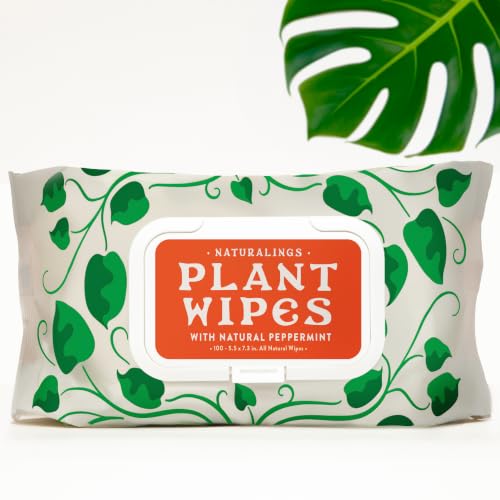 Naturalings Plant Wipes for Indoor Plants 100 Count Plant Leaf Cleaner Wipes with Natural Peppermint Remove Dust & Restore Natural Leaf Shine Soft Bamboo Cloth