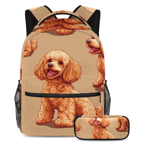 Sac à dos polyvalent caniche marron grand format avec son cartable assorti léger