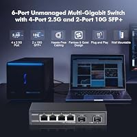 YuLinca 4 Port 2.5G Netzwerk Switch mit 2x10G SFP, 4 x 2.5GBASE-T Ports, kompatibel mit 100/1000/2500Mbps, Multi-Gigabit Lüfterloser Unmanaged Metall Desktop Ethernet Switch – Ansicht 2