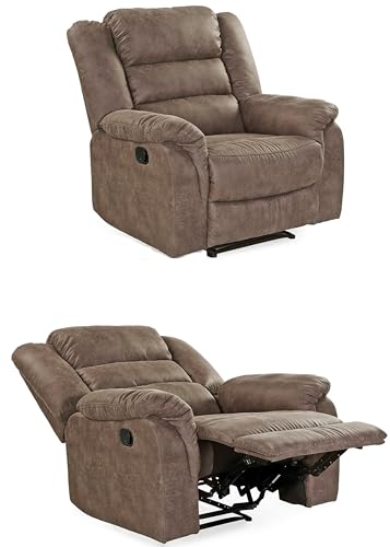 Fernsehsessel mit Taschenfederkernpolsterung und Wellenfedern B95/T93/H103 cm, verstellbarer TV-Sessel dr. praktische halbautomatische Relaxfunktion, Bezug Mikrofaser Vintage Grau Braun / 15132