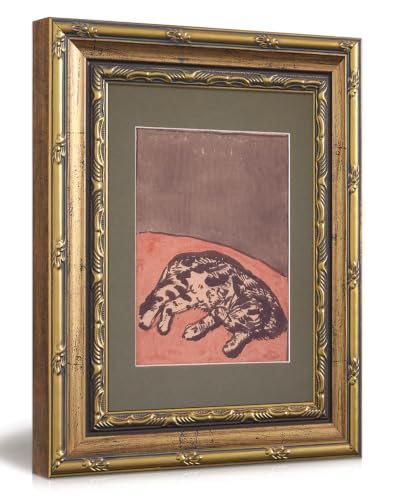 Vintage Gold Framed Wall Art Black Cat Canvas