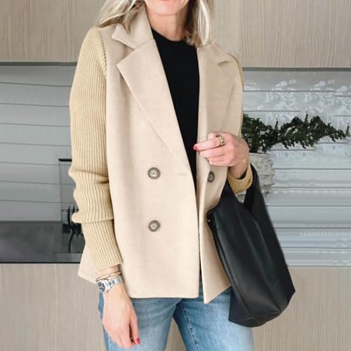 Women's Woolen Blend Stand Collar Open Front Cardigan Coat Mid Long Work Office Blazer Jacket Outwear with Pockets4