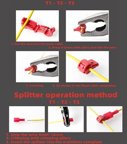 50 PCS,T-Shaped Crimp Terminal,Electrical Connector,Connection Clamps,Quick-Free Stripping,Cable Connector(T3 Yellow)