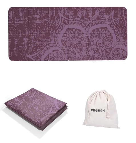 PROIRON Yogamatte Faltbar, Reise Yogamatte rutschfest & leicht 173cm x 61cm x 6mm, Gymnastikmatte mit Tasche für Zuhause und Draußen - Rot