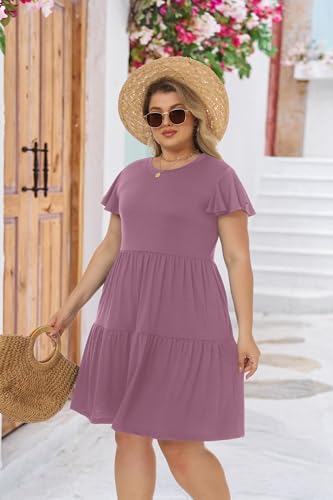 Image of HiMONE Summer Dresses for Women 2025 Vacation Sundresses Ruffle Sleeve Boat Neck with Pockets A Line Casual Dress XS-2XL