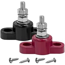 2PCS Car Single Stud Battery Junction Posts Block, 1/4" 12V Power & Ground Junction Block with Stainless Steel Stud, M6 Insulated Power Distribution Terminals for Car Truck Boat