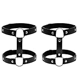JJDreams Garter Leg Belt 2 Rows Elastic Punk Thigh Ring PU Leather Harness Adjustable XL,Black