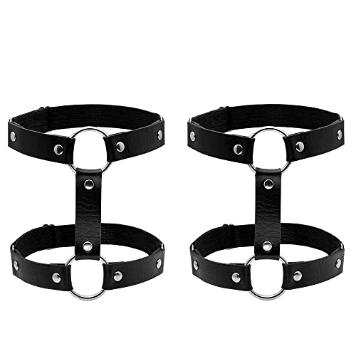 Jjdreams Garter Leg Belt 2 Rows Elastic Punk Thigh Ring Pu Leather Harness Adjustable Xl,Black #TOP9