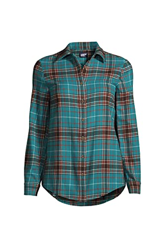 Lands' End Womens Flannel Boyfriend Long Sleeve Shirt Spade Blue Woodland Plaid Petite X-Large #TOP4