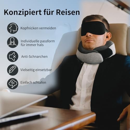 Dreamjoys Neppy Reisekissen Flugzeug, Nackenkissen Reise, Travel Pillow, Kissen Flugzeug, Reisekissen Memory Foam, Schlafkissen Flugzeug, Ideal Für Reisen Mit Flugzeug, Auto, Zug