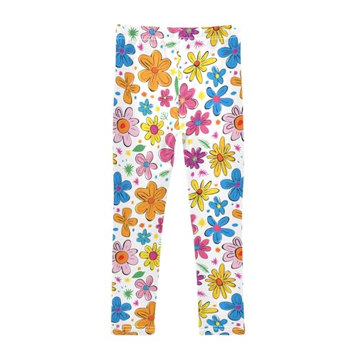 Cartoon Colorful Flower Girls Leggings Ultra Soft Compression Yoga Gym Pants for Kids 4-10T2