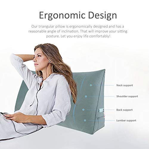 Johnear Headboard Pillow No Buttons Velvet Large Rest Reading Wedge Pillows Triangular Bed Support Bolster Upholstered Backrest Positioning Lumbar Cushion With Removable Cover thumb #1