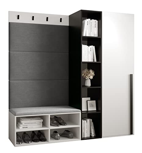 MEBLE KRYSPOL Garderobe MIRO Set 1 mit gepolsterten Paneelen Modern Design (Manila 16 (Grau), Weiß Matt + Schwarz Matt)